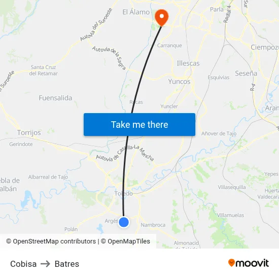 Cobisa to Batres map