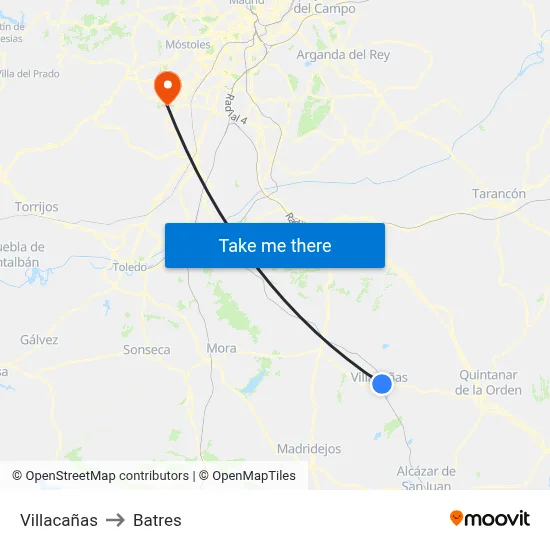 Villacañas to Batres map