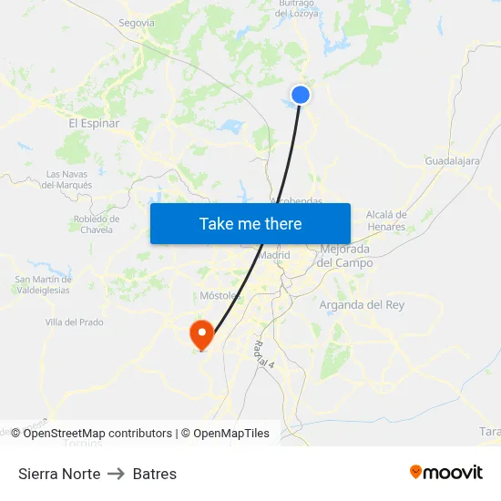 Sierra Norte to Batres map