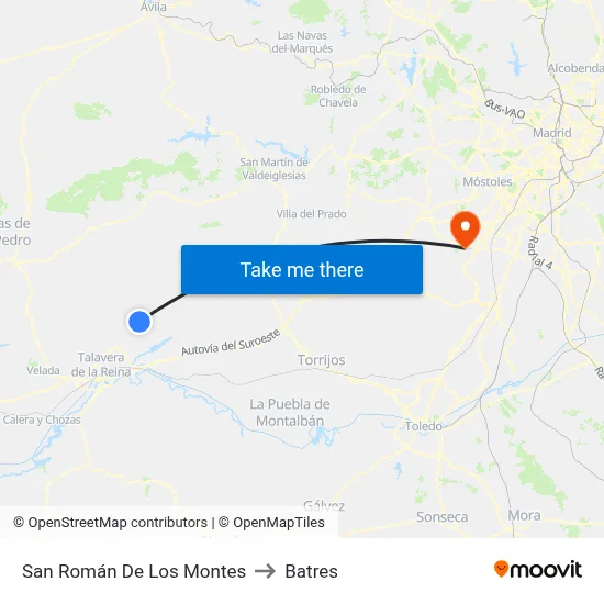 San Román De Los Montes to Batres map