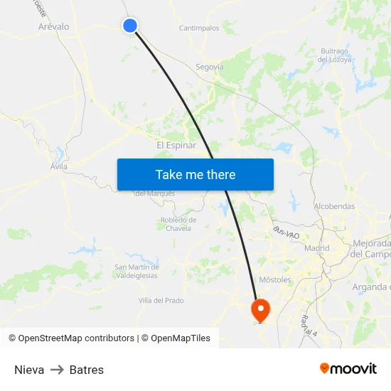 Nieva to Batres map