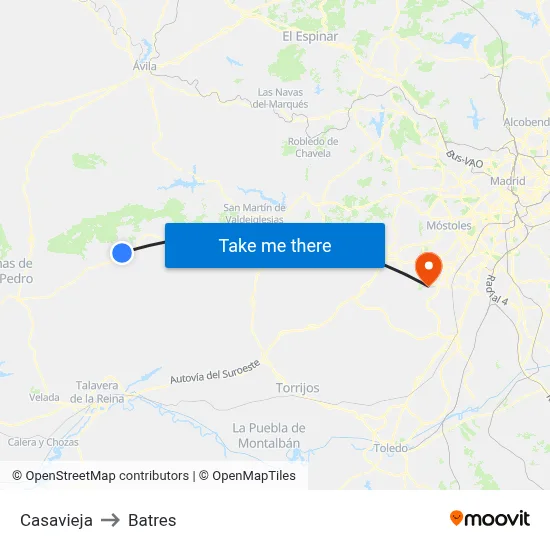 Casavieja to Batres map