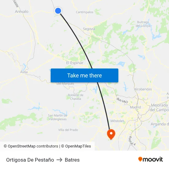 Ortigosa De Pestaño to Batres map