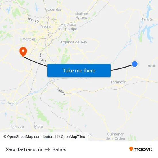 Saceda-Trasierra to Batres map