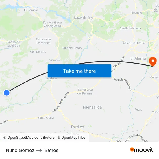 Nuño Gómez to Batres map