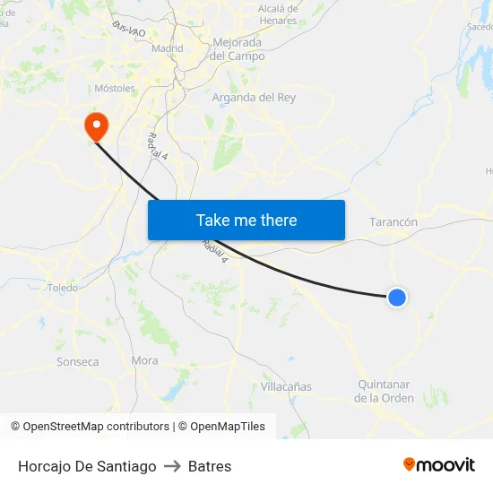 Horcajo De Santiago to Batres map
