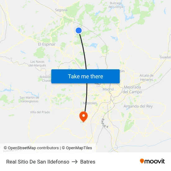 Real Sitio De San Ildefonso to Batres map