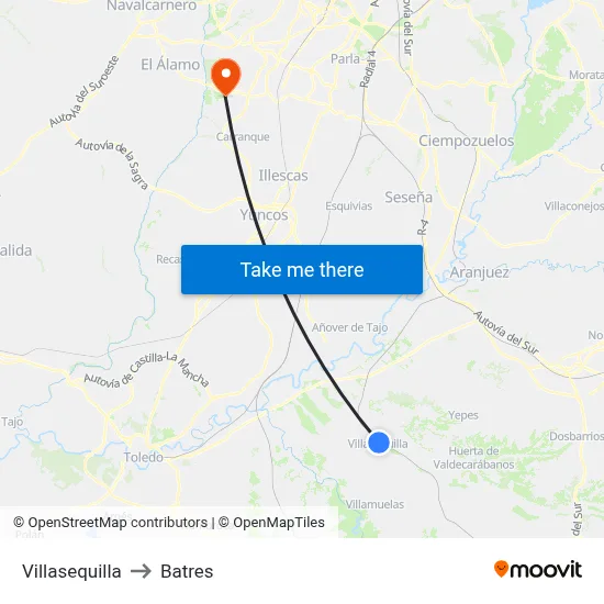 Villasequilla to Batres map