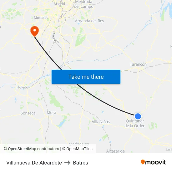 Villanueva De Alcardete to Batres map