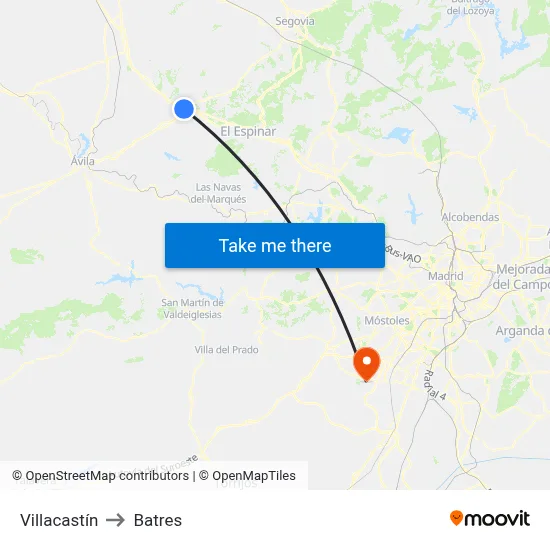 Villacastín to Batres map