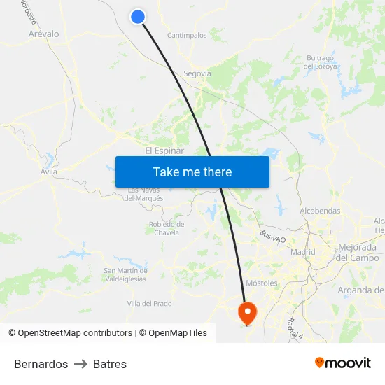 Bernardos to Batres map