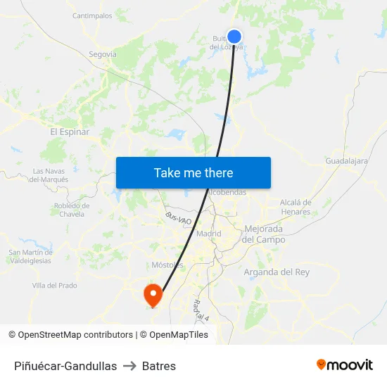 Piñuécar-Gandullas to Batres map