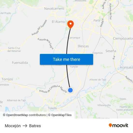 Mocejón to Batres map