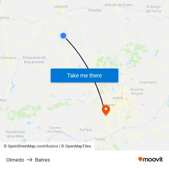 Olmedo to Batres map