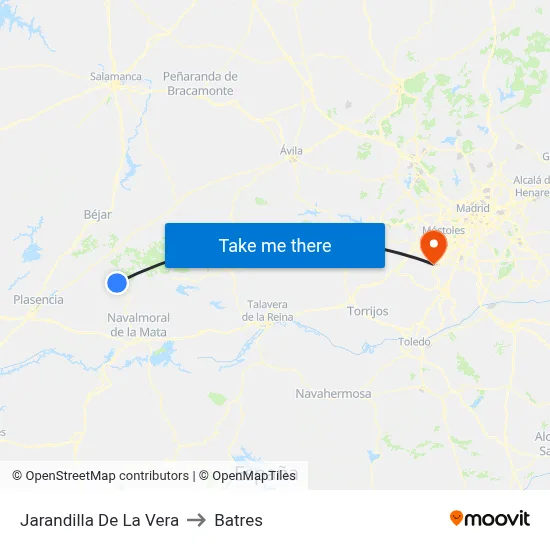 Jarandilla De La Vera to Batres map