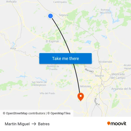 Martín Miguel to Batres map