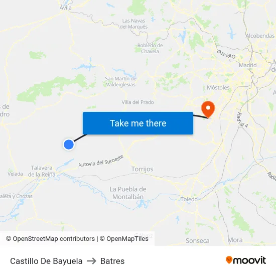 Castillo De Bayuela to Batres map