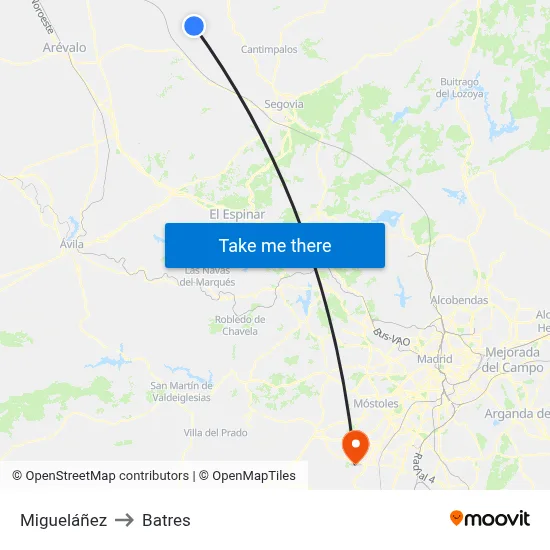 Migueláñez to Batres map