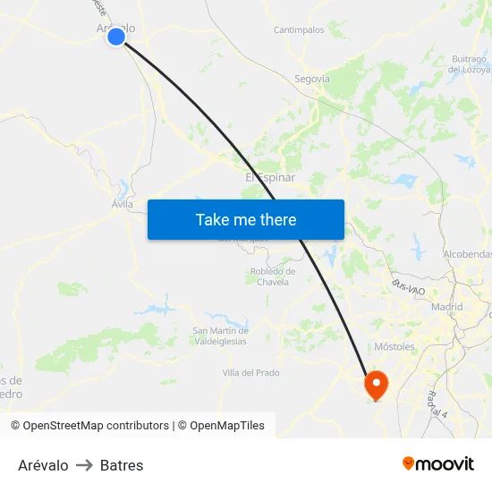 Arévalo to Batres map