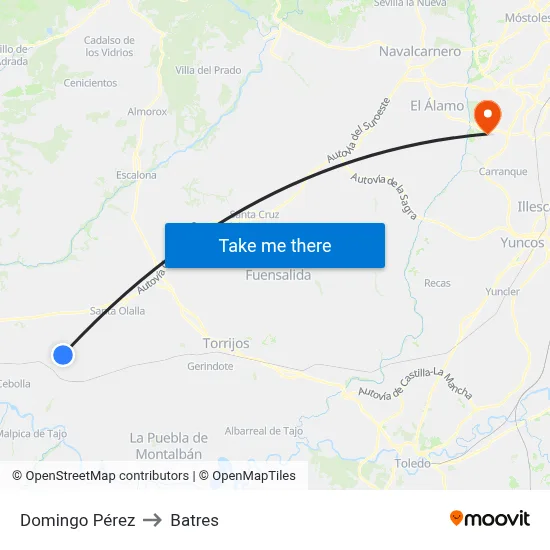 Domingo Pérez to Batres map