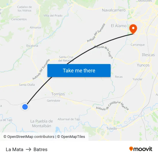 La Mata to Batres map