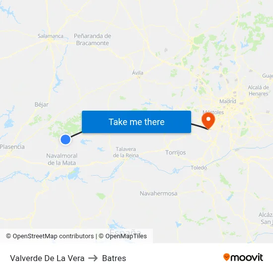 Valverde De La Vera to Batres map