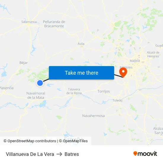 Villanueva De La Vera to Batres map