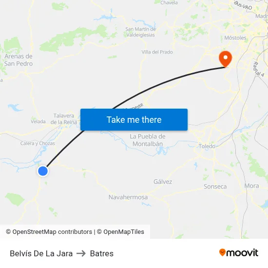 Belvís De La Jara to Batres map