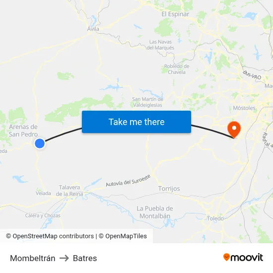 Mombeltrán to Batres map