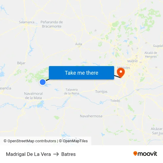 Madrigal De La Vera to Batres map