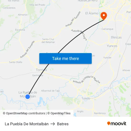 La Puebla De Montalbán to Batres map