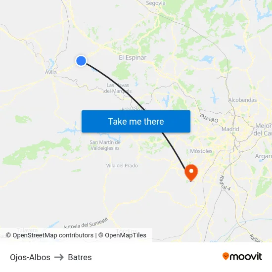 Ojos-Albos to Batres map