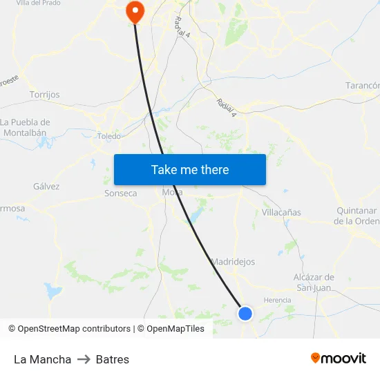 La Mancha to Batres map