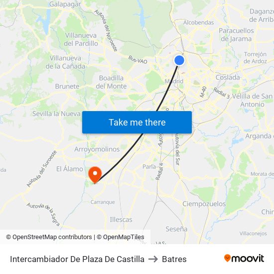 Intercambiador De Plaza De Castilla to Batres map