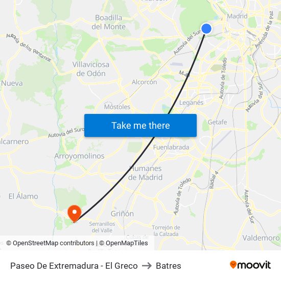 Paseo De Extremadura - El Greco to Batres map