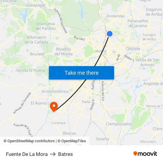 Fuente De La Mora to Batres map