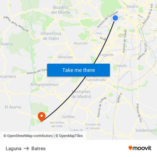 Laguna to Batres map