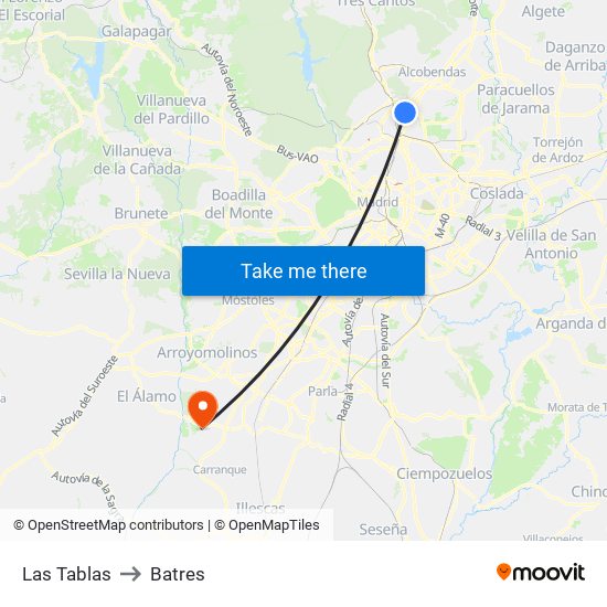 Las Tablas to Batres map