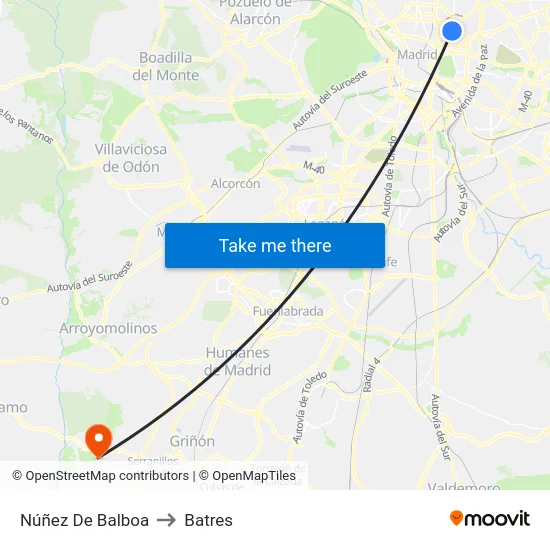 Núñez De Balboa to Batres map