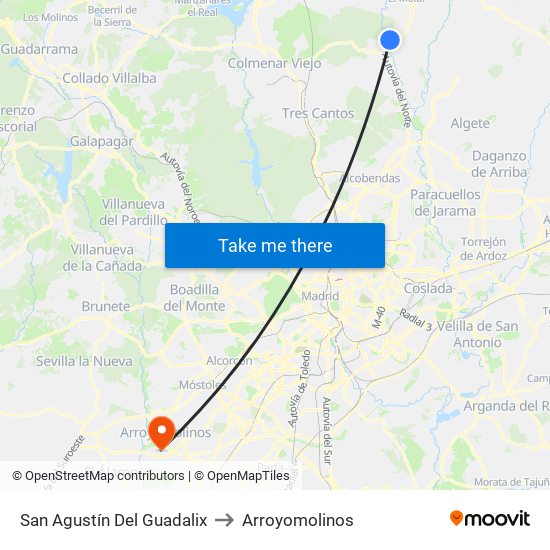 San Agustín Del Guadalix to Arroyomolinos map