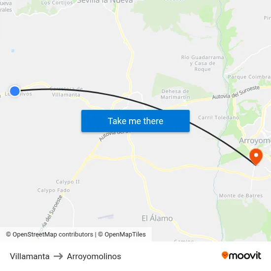 Villamanta to Arroyomolinos map