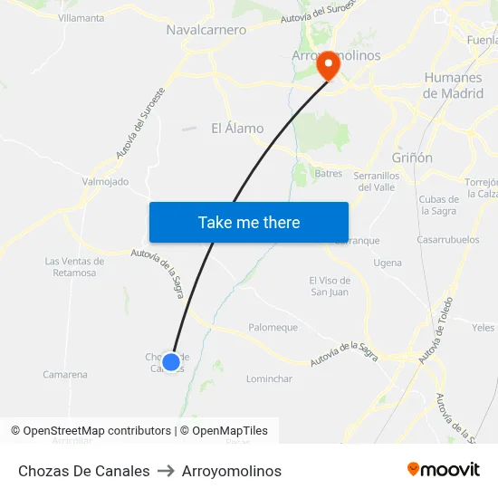 Chozas De Canales to Arroyomolinos map