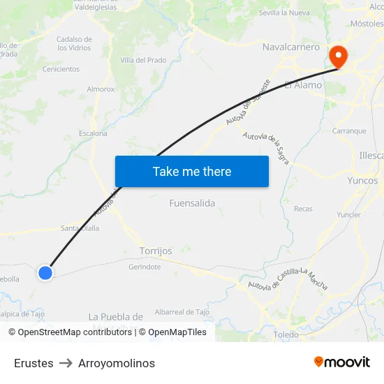 Erustes to Arroyomolinos map