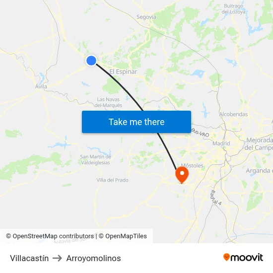 Villacastín to Arroyomolinos map
