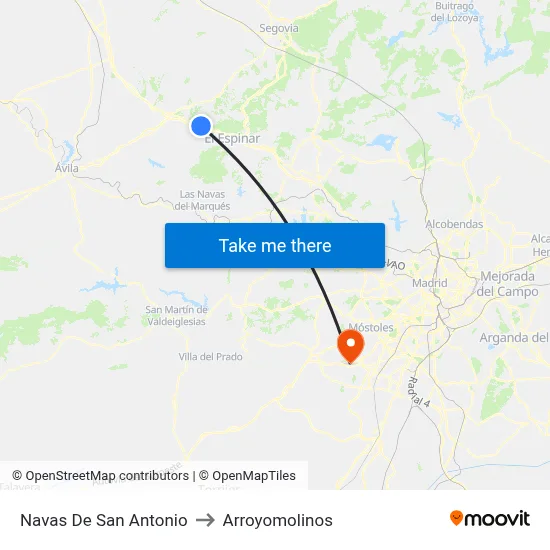 Navas De San Antonio to Arroyomolinos map