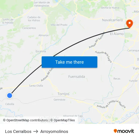 Los Cerralbos to Arroyomolinos map