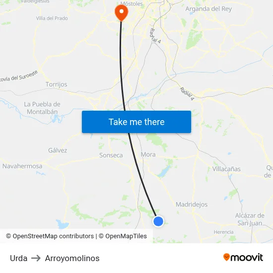 Urda to Arroyomolinos map