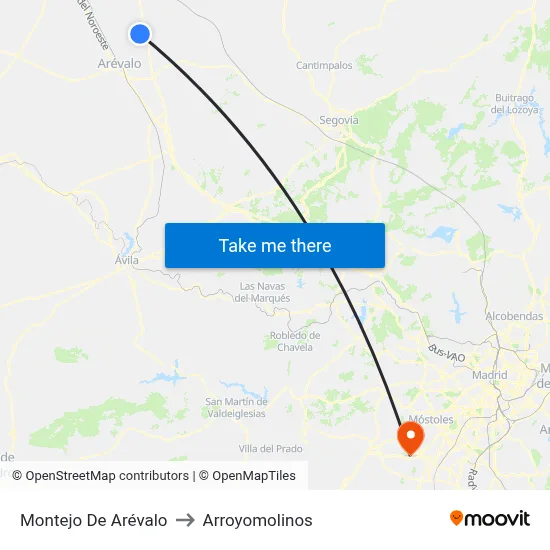 Montejo De Arévalo to Arroyomolinos map
