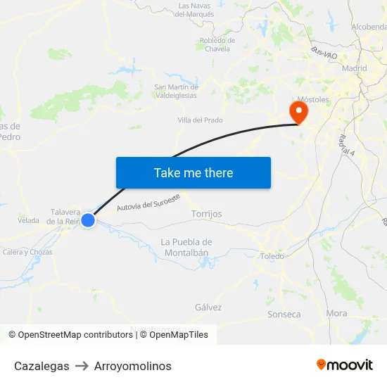 Cazalegas to Arroyomolinos map