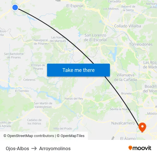 Ojos-Albos to Arroyomolinos map